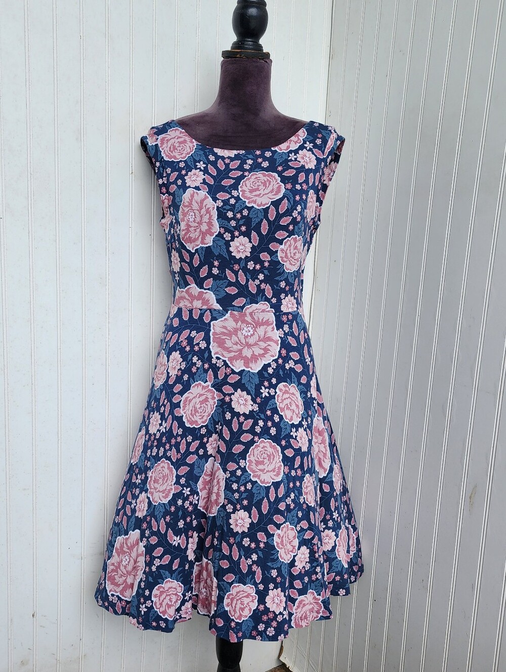 LOFT Dress Womens Blue Pink Floral Sleeveless A-Line Swing Stretch Tank Rayon S